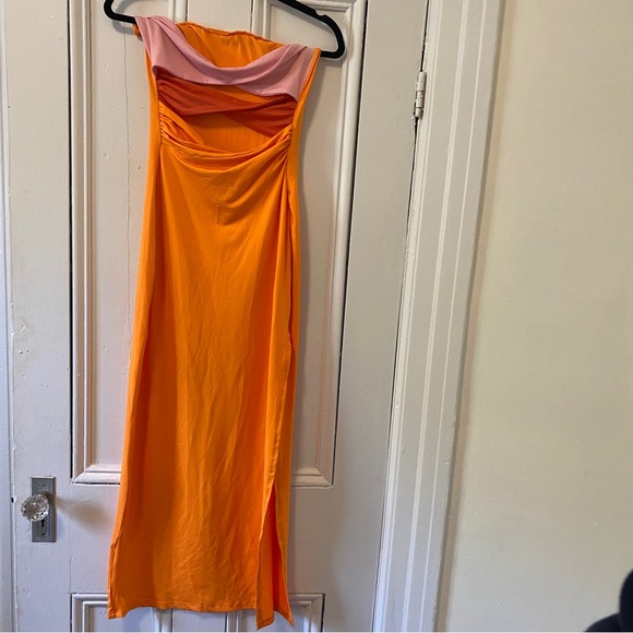 Split Cutout Strapless Party Maxi Dress Orange and Pink - Picture 5 of 6